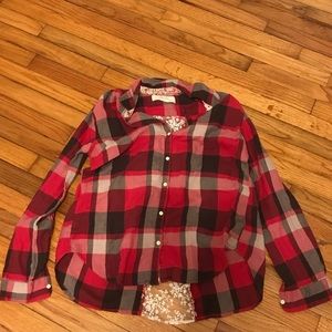 Anthropologie Blouse- Plaid with Lace